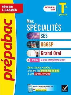 cover image of Prépabac Mes spécialités SES, HGGSP, Grand Oral & Maths complémentaires Tle --Bac 2024